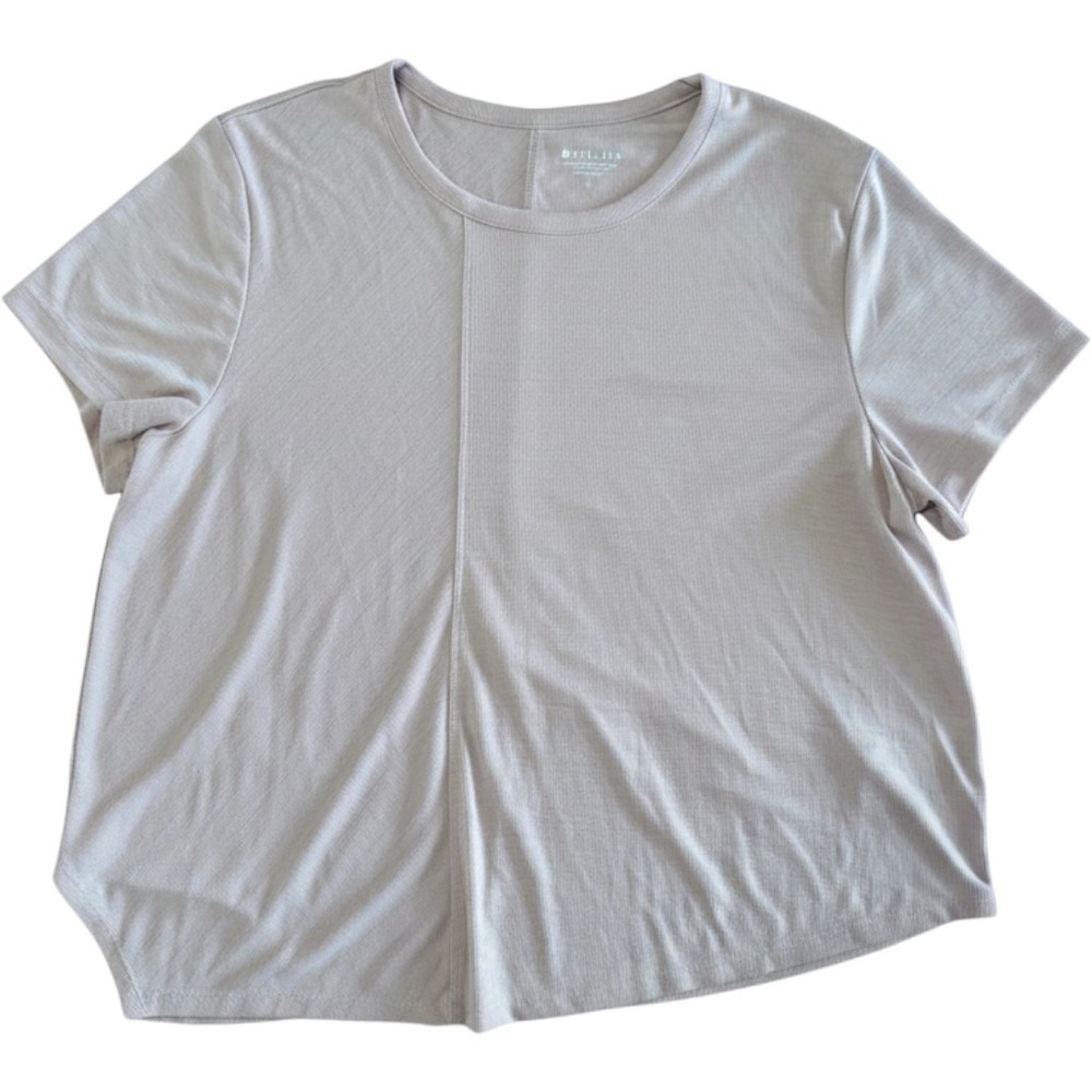 Athleta Womens Ribbed Tencel Modal Short Sleeve Top Pale Mauve Large Seam Detail
